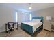Cozy bedroom setup with blue bed frame, desk, and a bedside table with lamp at 4600 N 68Th St # 351, Scottsdale, AZ 85251