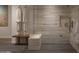 Elegant walk-in shower featuring stone bench and sleek fixtures at 5050 N Camelback Ridge Dr # 2306, Scottsdale, AZ 85251