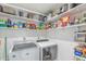 Well-stocked pantry with organized shelves and appliances, plus side-by-side washer and dryer at 7710 E Gainey Ranch Rd # 206, Scottsdale, AZ 85258
