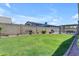 Expansive backyard featuring lush green grass, a pool, and shaded patio area at 12029 N 44Th Dr, Glendale, AZ 85304