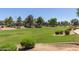 Expansive green space in a residential area with trees and well-maintained landscaping with colorful flowers in the background at 3064 E Michelle Way, Gilbert, AZ 85234