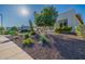 Landscaped front yard featuring desert plants, rock features, and mature shade trees at 11796 W Creosote Dr, Peoria, AZ 85383