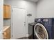 A modern laundry room featuring a high-efficiency washer and dryer with ample space at 1204 S Arroya Cir, Mesa, AZ 85206