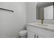 Bathroom featuring a new vanity with quartz countertop, and modern black hardware at 1881 E Kerby Farms Rd, Chandler, AZ 85249