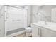 Bright bathroom with glass enclosed shower, single vanity, and tile accents at 25727 N 161St Ave, Surprise, AZ 85387