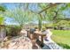 Outdoor grill and serving area with mature trees and backyard landscaping at 33823 N 2Nd St, Phoenix, AZ 85085