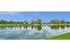 Community pond and park area with walking paths and trees under a clear, blue sky and bright sunshine at 3863 S Posse Trl, Gilbert, AZ 85297