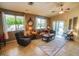 Comfortable living room with a ceiling fan and large windows overlooking the backyard at 6731 S 37Th Dr, Phoenix, AZ 85041