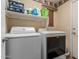 Functional laundry room with a washer, dryer, and storage shelves for cleaning supplies at 3031 S Cortland --, Mesa, AZ 85212
