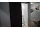 Bathroom with modern sliding door and white countertops at 4755 E Gary St, Mesa, AZ 85205