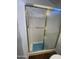 Bathroom shower with glass doors, grab bar, and blue mat at 2290 S Seminole Dr, Apache Junction, AZ 85119