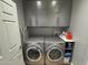 Modern laundry room with front loading washer and dryer and gray cabinets at 8880 E Paraiso Dr # 120, Scottsdale, AZ 85255