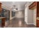 Open-concept dining room with tile flooring, sliding glass doors to the backyard, and recessed lighting at 11352 E Dartmouth St, Mesa, AZ 85207