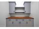 Built-in gray cabinetry with a butcher block countertop provides ample storage solutions at 2859 E Los Altos Rd, Gilbert, AZ 85297