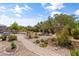 Lush backyard garden featuring desert landscaping, a brick pathway, and serene plantings, creating a peaceful outdoor oasis at 36130 N Quiros Dr, Queen Creek, AZ 85143