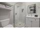 Bathroom with a glass-enclosed shower, vanity, and modern fixtures for a refreshing experience at 3955 E Fox Cir, Mesa, AZ 85205