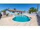 Backyard view with inviting pool, patio, and white block perimeter fence at 3325 S Shafer Dr, Tempe, AZ 85282