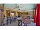 Covered patio with red drapes, bar, and furniture overlooking the yard at 426 E Carol Ann Way, Phoenix, AZ 85022