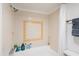 Clean bathroom with tiled shower, retro decor and bath products at 10410 N Cave Creek Rd # 2229, Phoenix, AZ 85020