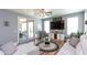 Cozy living room featuring comfortable seating, a ceiling fan, and sliding glass doors to the patio at 19461 N Rose Rd, Maricopa, AZ 85138