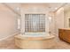 Bright bathroom featuring a large soaking tub surrounded by glass blocks at 10119 E Winter Sun Dr, Scottsdale, AZ 85262