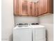 Functional laundry room featuring modern washer and dryer units with ample cabinet space at 45424 W Norris Rd, Maricopa, AZ 85139