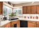 Kitchen featuring stainless steel fixtures, tile countertops, and views of the outdoor scenery at 5613 E Calle Del Paisano --, Phoenix, AZ 85018