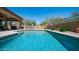 Inviting backyard pool with a hot tub, lush landscaping, and a covered patio for outdoor entertaining at 9037 E Indigo St, Mesa, AZ 85207
