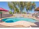 Stunning backyard pool with a waterfall feature, lush greenery, and shade at 21311 N Shelby Ct, Maricopa, AZ 85138