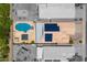 Aerial view featuring a private backyard with a pool, patio, and solar panels on the roof at 316 W Kelton Ln, Phoenix, AZ 85023