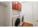 Convenient laundry room with modern washer and dryer, overhead cabinets for storage and room to move around at 316 W Kelton Ln, Phoenix, AZ 85023