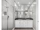 Bright bathroom with double vanity, granite counter, subway tile shower, and recessed lighting at 3556 E Austin Dr, Gilbert, AZ 85296