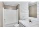 Clean and functional bathroom featuring a shower-tub combo and modern vanity at 320 E Mckellips Rd # 195, Mesa, AZ 85201