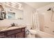 Bathroom featuring single sink, granite countertops, and shower/tub combo at 2164 E Jerome Ave, Mesa, AZ 85204
