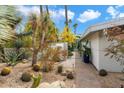 Modern home with desert landscaping, including cacti, palm trees, and a pathway to the glass-enclosed entrance at 8517 N 48Th Pl, Paradise Valley, AZ 85253