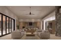 Expansive living room featuring modern furnishings, recessed lighting, and an open layout with easy access to the kitchen at 12232 N 65Th Pl, Scottsdale, AZ 85254