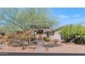 Inviting front entrance showcasing a custom wood door, stone accents, and mature desert landscaping at 8006 S 38Th Pl, Phoenix, AZ 85042