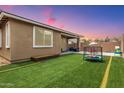 Landscaped backyard with artificial turf, trampoline, and play area at 6313 N 68Th Dr, Glendale, AZ 85303