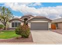 Inviting front exterior of a single-story home with a well-manicured lawn and gray garage door at 10209 W Jessie Ln, Peoria, AZ 85383