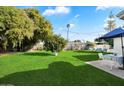 Spacious backyard with grassy lawn, patio furniture, and mature trees at 7637 N 6Th Ave, Phoenix, AZ 85021