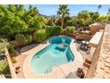 Inviting kidney-shaped pool with patio furniture, surrounded by lush landscaping at 10653 N 10Th Pl, Phoenix, AZ 85020