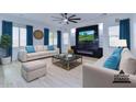 Bright living room featuring modern fireplace, plush sofas, and stylish decor, perfect for relaxation and entertaining at 1270 E Baranca Rd, Gilbert, AZ 85297