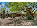Charming single-story home featuring desert landscaping with mature trees, cacti, and a gravel yard for easy maintenance at 4531 E Quartz Mountain Rd, Paradise Valley, AZ 85253