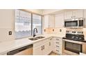 Modern kitchen featuring white cabinets, stainless steel appliances, and quartz countertops at 17124 N Melissa Ln, Surprise, AZ 85374