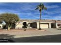 Tan one-story house with tile roof, palm tree, and driveway at 13708 W Robertson Dr, Sun City West, AZ 85375