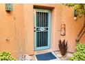 Front door with security gate, surrounded by desert plants at 13227 N Mimosa Dr # 117, Fountain Hills, AZ 85268