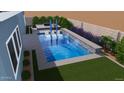 Backyard pool with with built in water feature, in-pool seating and a luxurious, modern aesthetic at 32722 N 132Nd Ln, Peoria, AZ 85383