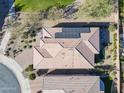 Overhead view of a house with solar panels on the roof at 86 E Iloca Ln, Queen Creek, AZ 85140