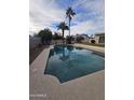 A private backyard pool surrounded by palm trees and lush landscaping at 49 W Secretariat Dr, Tempe, AZ 85284