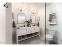 Elegant bathroom with double vanity and large shower at 2649 N Granite Reef Rd, Scottsdale, AZ 85257